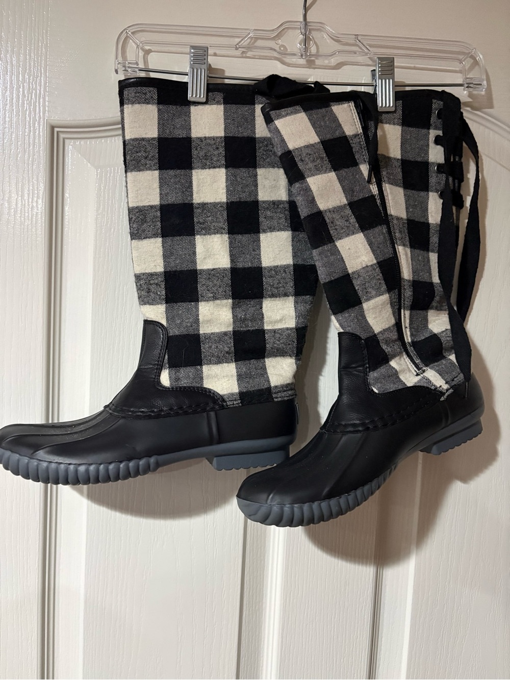 Avanti Black and White Buffalo Check Winter Rain Boots